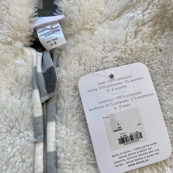 Indigo sherpa baby overall w/ attached mittens - Picture 2 of 5